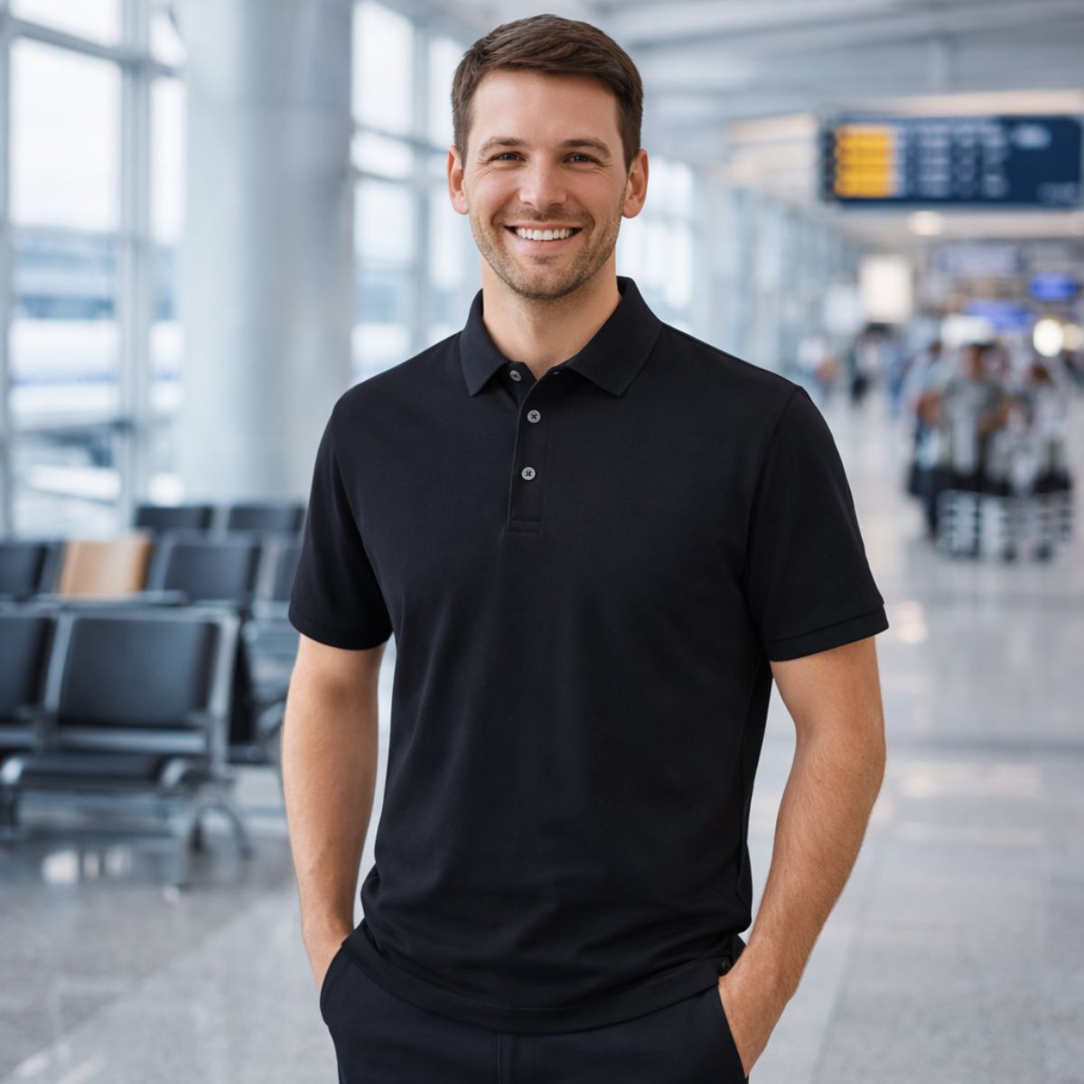 Men's short sleeve navy cotton polo shirt