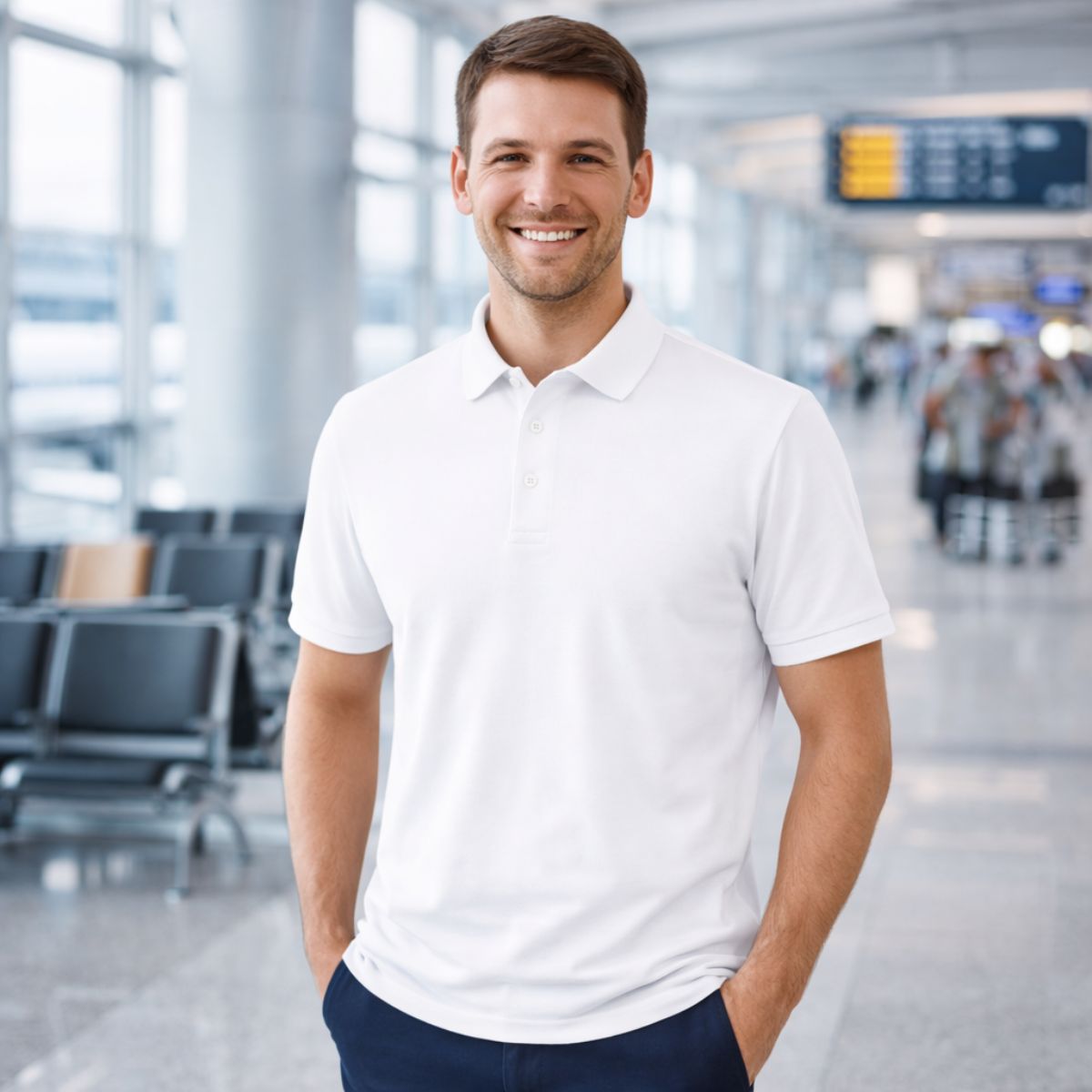 Men's short sleeve white cotton polo shirt