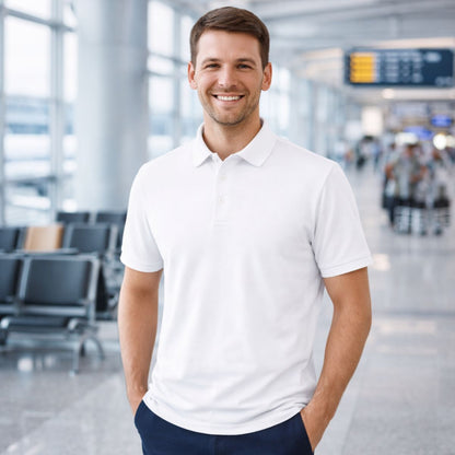 Men's short sleeve white cotton polo shirt