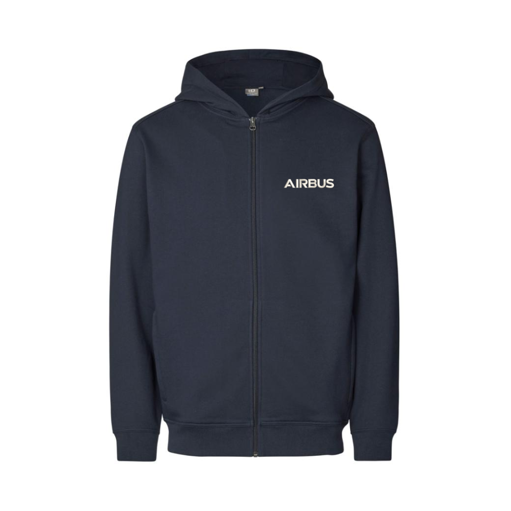 Navy hoodie with 'AIRBUS' logo on a white background