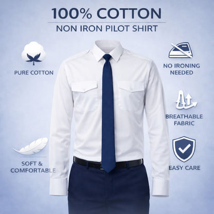 Pilot Shirt - Long Sleeve - 100% Cotton - Non Iron