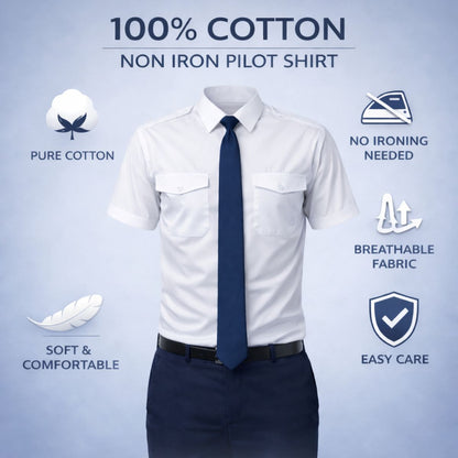 Pilot Shirt - Short Sleeve - 100% Cotton - Non Iron