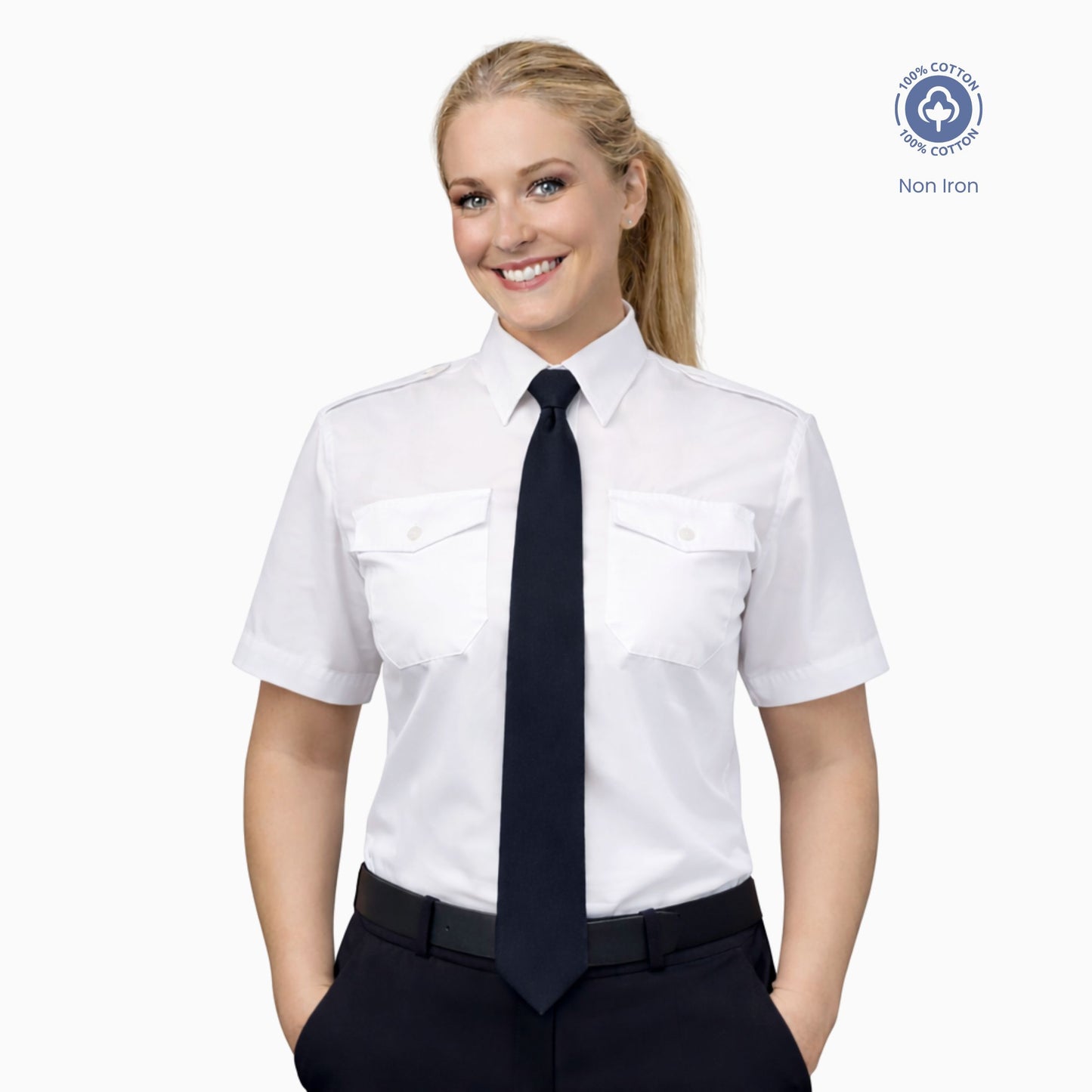 Pilot Blouse - Short Sleeve - 100% Cotton - Non Iron